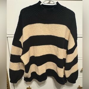 Black and Cream Over Sized Chunky Knit Striped Sweater